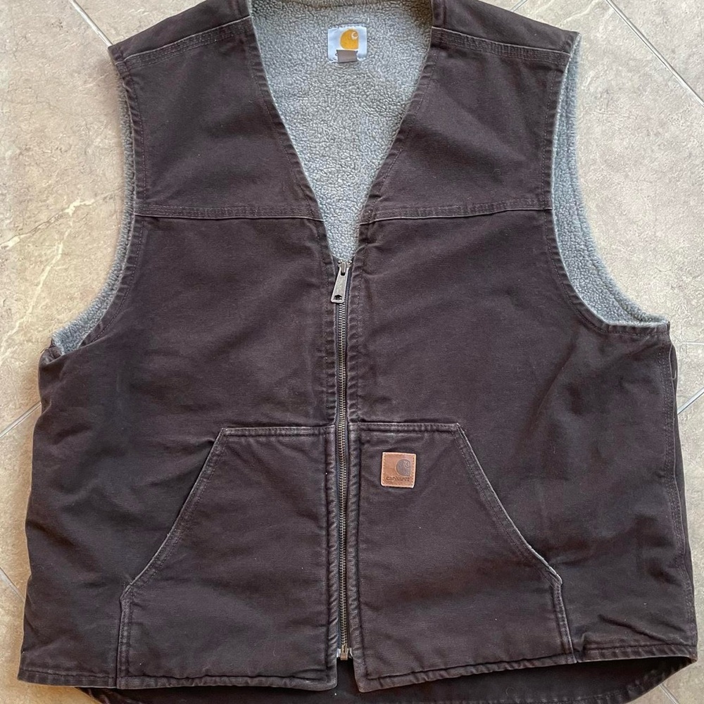 CARHARTT Brown Sherpa Lined Vest Duck Canvas V26 Work Ranch
